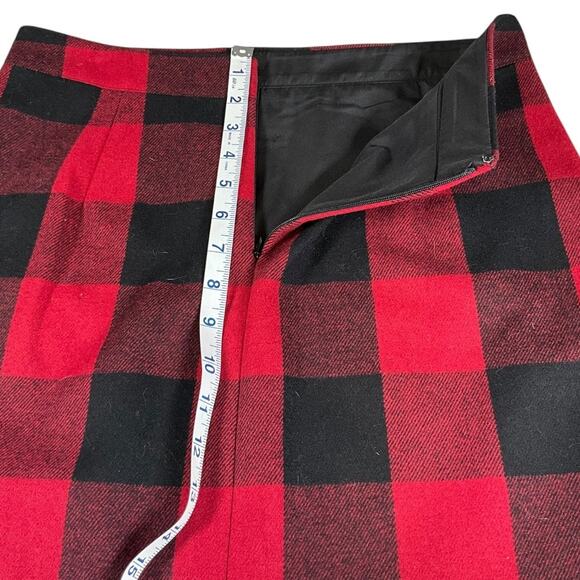 J.Crew Red Black Buffalo Check Wool Mini Skirt Size 4 Cozy Fall/ Winter Classic - Picture 8 of 9